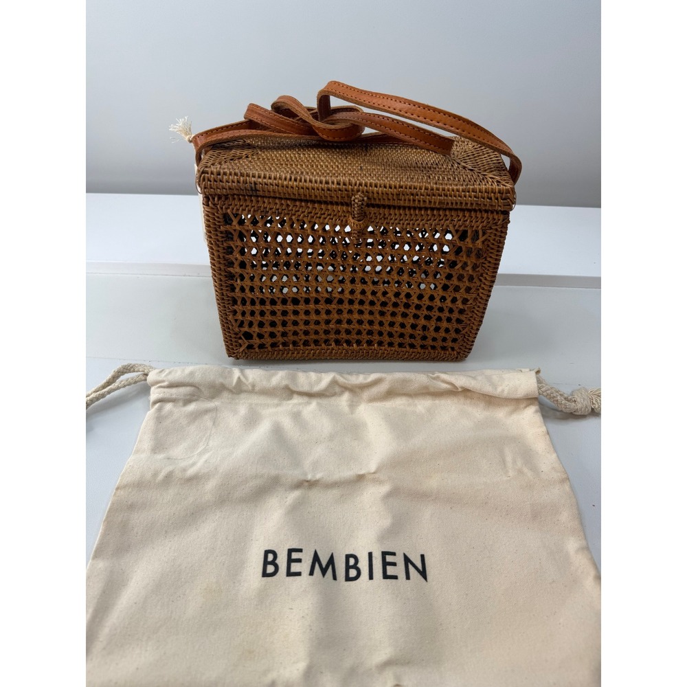 Bembien Rose Handwoven Rattan Crossbody Box Bag Leather Strap MSRP 210 NEW - Picture 6 of 11